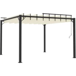 Elegant pavillon 3x3 m med justerbart lameltag | Farve: Creme | Materiale: Aluminium og stof Buer, Spalier, Lysthuse Uden Tag