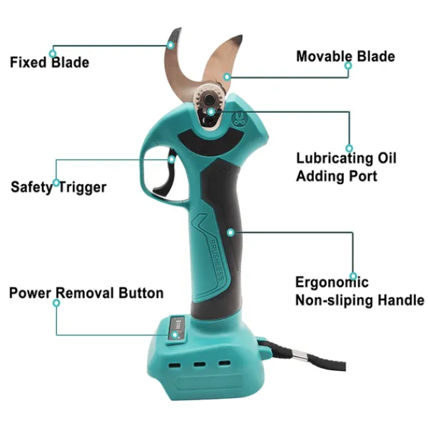 Outlet Elektrisk beskærersaks, børsteløs 1200W/30 mm, trådløs, kompatibel med Makita 18V-batterier, 2x batteri, gul/sort Haveværktøj
