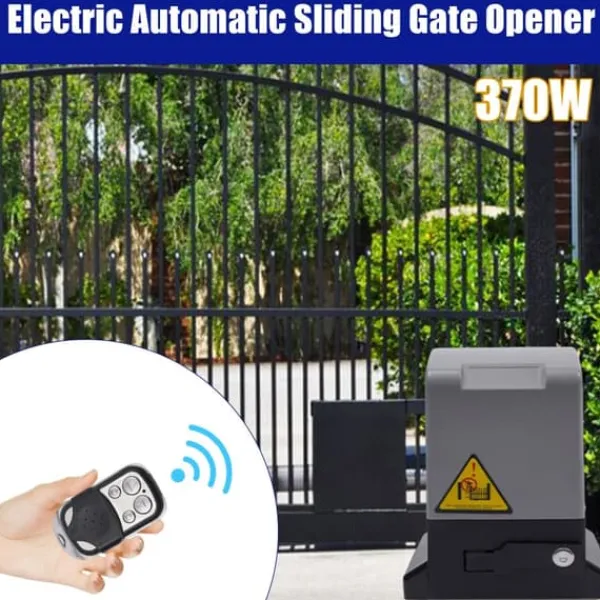 Skure, Garager & Carports^Elektrisk døråbner - Fjernbetjening - 370 W - 220 V 50 Hz - IP44 vandtæt - Til metal- og trædøre - 12 m/min - Grå