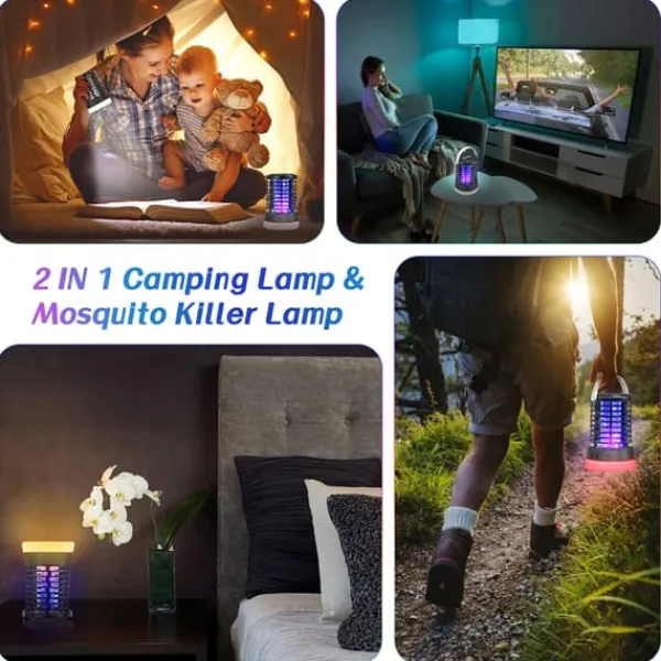 Elektrisk insektdræber, 5W 2000V mygdræber campinglampe, 3 lystilstande UV-myggelampe, IP66 vandtæt myggefælde, USB-myggedræber med rede Insektmiddel & Dyreafvisende Middel