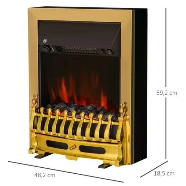 Pejse^Elektrisk Pejs, 48.2x18.5x59.2 cm, Guld
