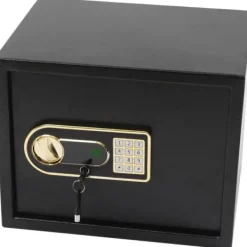 Clearance Elektronisk pengeskab / værdiboks - Vægmonteret stålsafe 30 l - Nødnøgle - Brandsikker dokumentpose - Hjem & kontor - Sort Pengeskabe