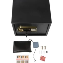 Clearance Elektronisk pengeskab / værdiboks - Vægmonteret stålsafe 30 l - Nødnøgle - Brandsikker dokumentpose - Hjem & kontor - Sort Pengeskabe