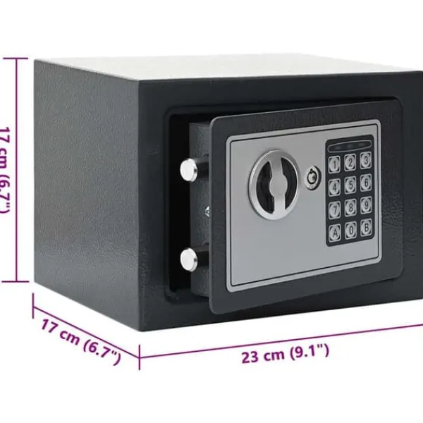 Pengeskabe^Elektronisk pengeskab med lås - Sikker opbevaring | Farve: Mørkegrå | Størrelse: 23x17x17 cm