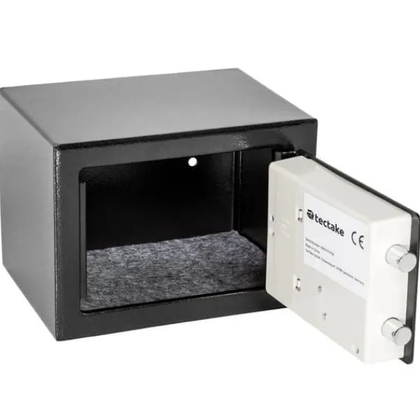 Pengeskabe^Elektronisk pengeskab 17x23x17cm + nøgle + 4 batterier - sort