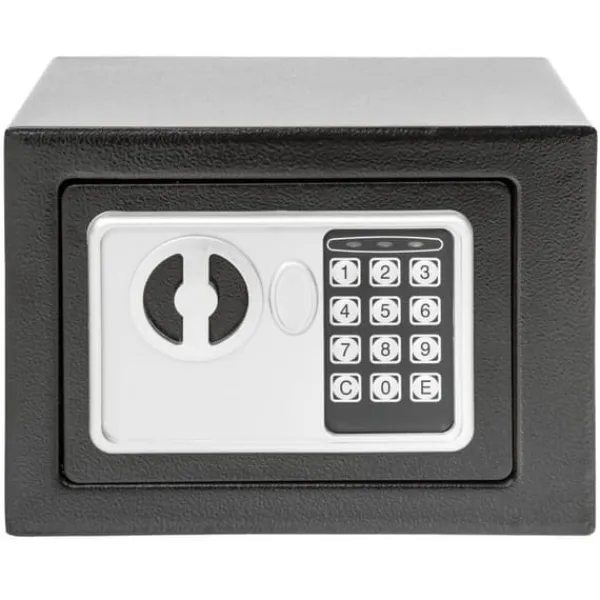Pengeskabe^Elektronisk pengeskab 17x23x17cm + nøgle + 4 batterier - sort
