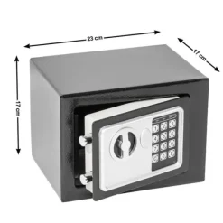 Pengeskabe^Elektronisk pengeskab 17x23x17cm + nøgle + 4 batterier - sort