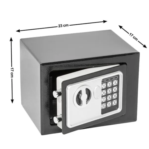 Pengeskabe^Elektronisk pengeskab 17x23x17cm + nøgle + 4 batterier - sort