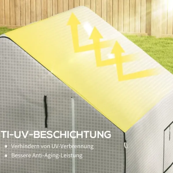 Drivhus^Erstatningsfolie PE 140x143x190 cm, UV-beskyttelse, rulleport & sidevinduer – til drivhus/tomathus, hvid