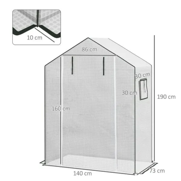 Sale Erstatningsfolie PE 140x73x190 cm, UV-beskyttelse, rulleport & sidevinduer – til drivhus/tomathus, hvid Drivhus