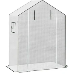 Online Erstatningsfolie PE 140x73x190 cm, UV-beskyttelse, rulleport & sidevinduer – til drivhus/tomathus, hvid Drivhus
