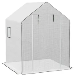 Sale Erstatningsfolie PE 140x143x190 cm, UV-beskyttelse, rulleport & sidevinduer – til drivhus/tomathus, hvid Drivhus