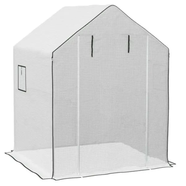 Sale Erstatningsfolie PE 140x143x190 cm, UV-beskyttelse, rulleport & sidevinduer – til drivhus/tomathus, hvid Drivhus