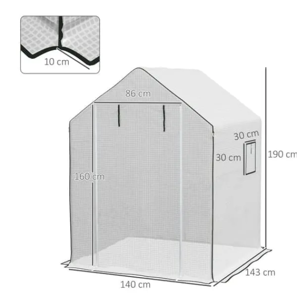 Sale Erstatningsfolie PE 140x143x190 cm, UV-beskyttelse, rulleport & sidevinduer – til drivhus/tomathus, hvid Drivhus