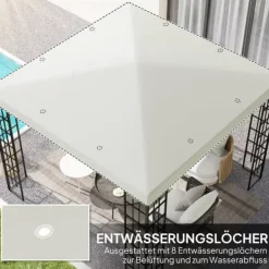 Telte & Lysthuse^Erstatningstag til pavillon 3x3 m, vandtæt, oxford 370 g/m², lysegrå