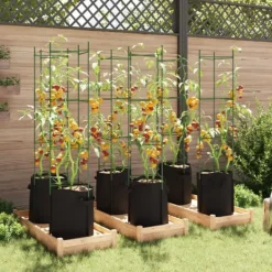 New Espalierer med planteposer - Justerbare tomatstativer | Størrelse: 154 cm | Materiale: Stål og PP | Antal: 6 stk. Krukker & Plantebeholdere