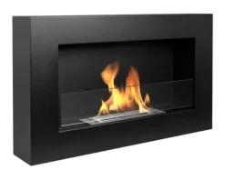Pejse^Ethanol pejs med glas pejse Bio pejs hængende bio pejs Bioethanol brænder 65 cm x 40 cm x 12 cm BOX Mat sort økologisk pejs