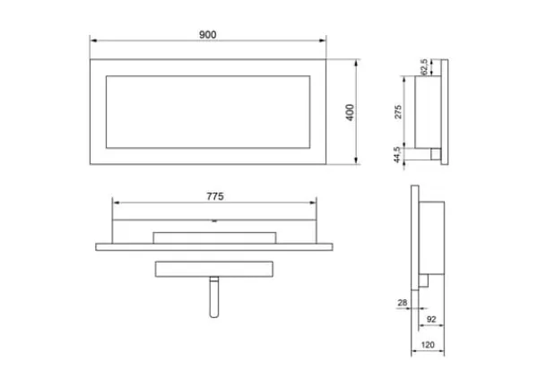 Pejse^Ethanol pejs Pejs Bio pejs Hængende bioethanolbrænder 90 x 40 x 12 cm sort mat sort økologisk pejs