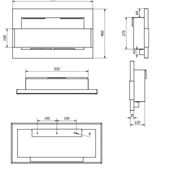 Pejse^Ethanol pejs Pejs Bio-pejs Vægmonteret biopejs Bioethanolbrænder 65 x 40 x 12 cm brun mat med glas Miljøvenlig pejs