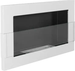 Pejse^Ethanol pejs Pejs Biopejs Vægmonteret bioethanol pejs Bioethanolbrænder 65 x 40 x 12 cm hvid blank med glas økologisk pejs