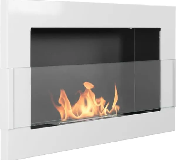 Pejse^Ethanol pejs Pejs Bio-pejs Vægmonteret biopejs Bioethanolbrænder 65 x 40 x 12 cm hvid blank med glas økologisk pejs