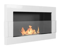 Pejse^Ethanol pejs Pejs Bio-pejs Vægmonteret biopejs Bioethanolbrænder 65 x 40 x 12 cm hvid blank med glas økologisk pejs