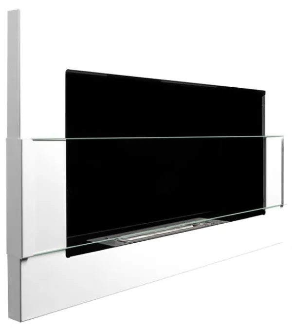 Pejse^Ethanol pejs Pejs Bio-pejs Vægmonteret biopejs Bioethanolbrænder 65 x 40 x 12 cm hvid blank med glas økologisk pejs