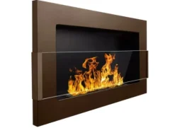 Best Ethanol pejs Pejs Bio-pejs Vægmonteret biopejs Bioethanolbrænder 65 x 40 x 12 cm brun mat med glas Miljøvenlig pejs Pejse