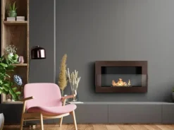 Best Ethanol pejs Pejs Bio-pejs Vægmonteret biopejs Bioethanolbrænder 65 x 40 x 12 cm brun mat med glas Miljøvenlig pejs Pejse