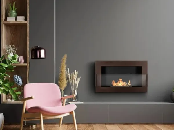 Best Ethanol pejs Pejs Bio-pejs Vægmonteret biopejs Bioethanolbrænder 65 x 40 x 12 cm brun mat med glas Miljøvenlig pejs Pejse