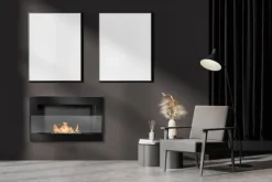Clearance Ethanol pejs Pejs Biopejs Vægmonteret bioethanol pejs Bioethanolbrænder 65 x 40 x 12 cm blank sort med glas Pejse