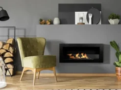 Pejse^Ethanol pejse pejse Bio-pejs hængende biopejs Bioethanol brænder SLIM 90 cm x 40 cm x 12 cm Mat sort økologisk pejs