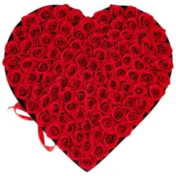 Blomster^Evighedsroser - Hjerteformet Roseboks - 100 Stk Konserverede Roser - Langtidsholdbar Gaveidé - Til Fødselsdag/Valentinsdag/Jubilæum - Rød