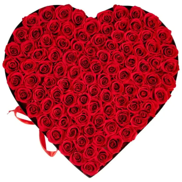 Blomster^Evighedsroser - Hjerteformet Roseboks - 100 Stk Konserverede Roser - Langtidsholdbar Gaveidé - Til Fødselsdag/Valentinsdag/Jubilæum - Rød