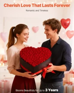 Blomster^Evighedsroser - Hjerteformet Roseboks - 100 Stk Konserverede Roser - Langtidsholdbar Gaveidé - Til Fødselsdag/Valentinsdag/Jubilæum - Rød