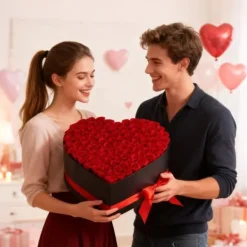 Blomster^Evighedsroser - Hjerteformet Roseboks - 100 Stk Konserverede Roser - Langtidsholdbar Gaveidé - Til Fødselsdag/Valentinsdag/Jubilæum - Rød