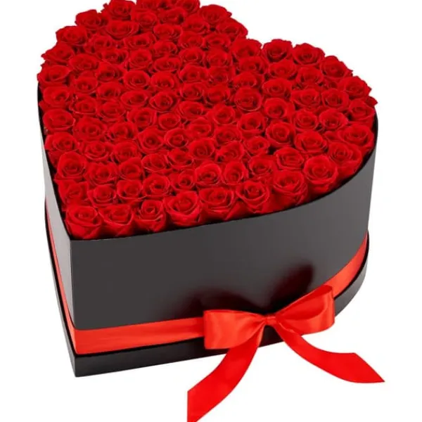 Blomster^Evighedsroser - Hjerteformet Roseboks - 100 Stk Konserverede Roser - Langtidsholdbar Gaveidé - Til Fødselsdag/Valentinsdag/Jubilæum - Rød