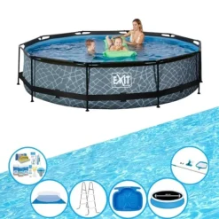 Pooler^EXIT Svømmebassin Stengrå - Rammebassin ø360x76cm - Supersæt