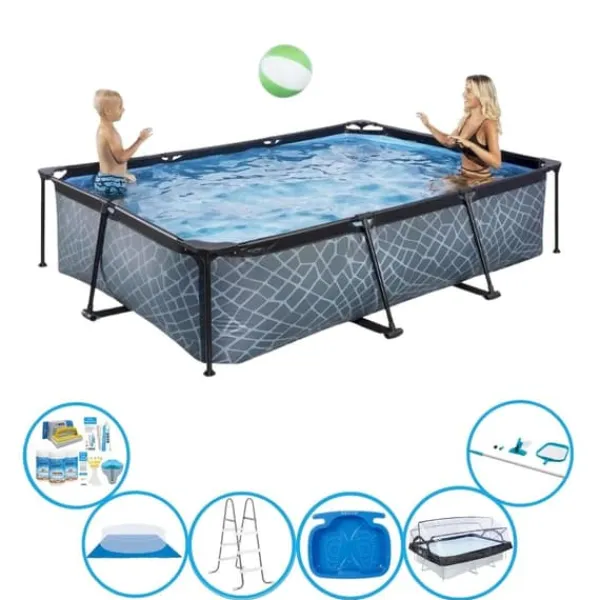 Pooler^EXIT Swimming Pool Stone Grey - 300x200x65 cm - Rammebassin - Med tilbehør