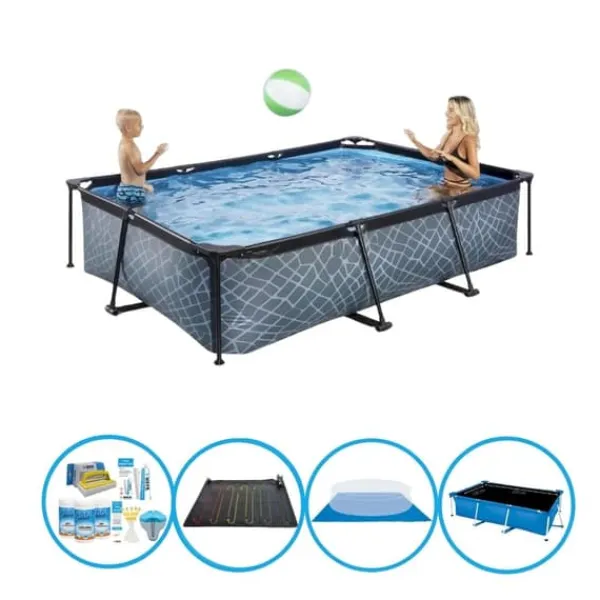 Pooler^EXIT Swimming Pool Stone Grey - Rammebassin 300x200x65 cm - Combi Deal