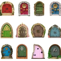 Fairy Dörr för träd Miniatyr Fairy Trädgård Utomhusdekor Tillbehör Gård Konst Skulptur Dekoration för barnrum Väggträd Havedekorationer