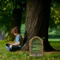 Sale Fairy Dörr för träd Miniatyr Fairy Trädgård Utomhusdekor Tillbehör Gård Konst Skulptur Dekoration för barnrum Väggträd Havedekorationer
