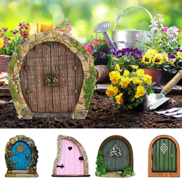 Sale Fairy Dörr för träd Miniatyr Fairy Trädgård Utomhusdekor Tillbehör Gård Konst Skulptur Dekoration för barnrum Väggträd Havedekorationer