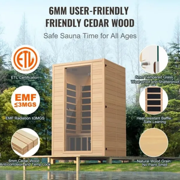 New Far Infrarød Træ Sauna, Hjemmespa til 2 Personer, 1800W, Hurtig Opvarmning, Digital Temperaturkontrol, Wellnessoplevelse Sauna