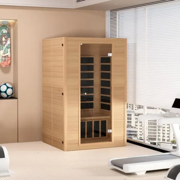 New Far Infrarød Træ Sauna, Hjemmespa til 2 Personer, 1800W, Hurtig Opvarmning, Digital Temperaturkontrol, Wellnessoplevelse Sauna