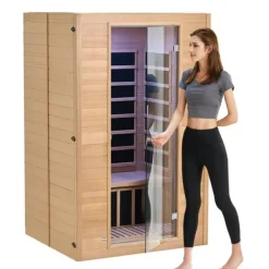 New Far Infrarød Træ Sauna, Hjemmespa til 2 Personer, 1800W, Hurtig Opvarmning, Digital Temperaturkontrol, Wellnessoplevelse Sauna