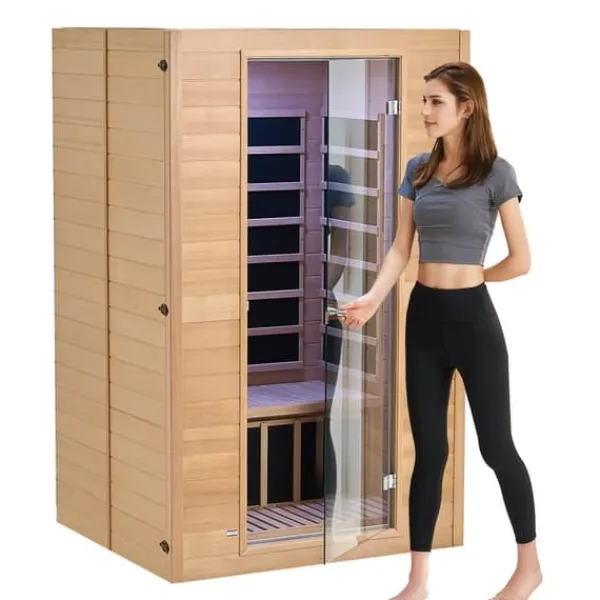 New Far Infrarød Træ Sauna, Hjemmespa til 2 Personer, 1800W, Hurtig Opvarmning, Digital Temperaturkontrol, Wellnessoplevelse Sauna
