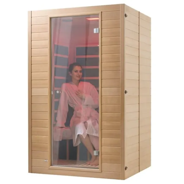 New Far Infrarød Træ Sauna, Hjemmespa til 2 Personer, 1800W, Hurtig Opvarmning, Digital Temperaturkontrol, Wellnessoplevelse Sauna