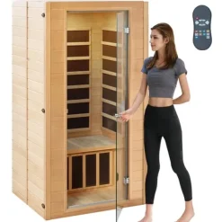 Best Far Infrared Træ Sauna 1-2 Personer, 1400W, Hjemmespa, Energibesparende, Hurtig Opvarmning Sauna