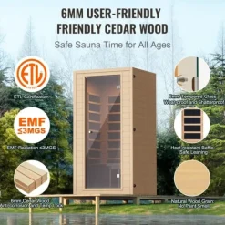 Best Far Infrared Træ Sauna 1-2 Personer, 1400W, Hjemmespa, Energibesparende, Hurtig Opvarmning Sauna